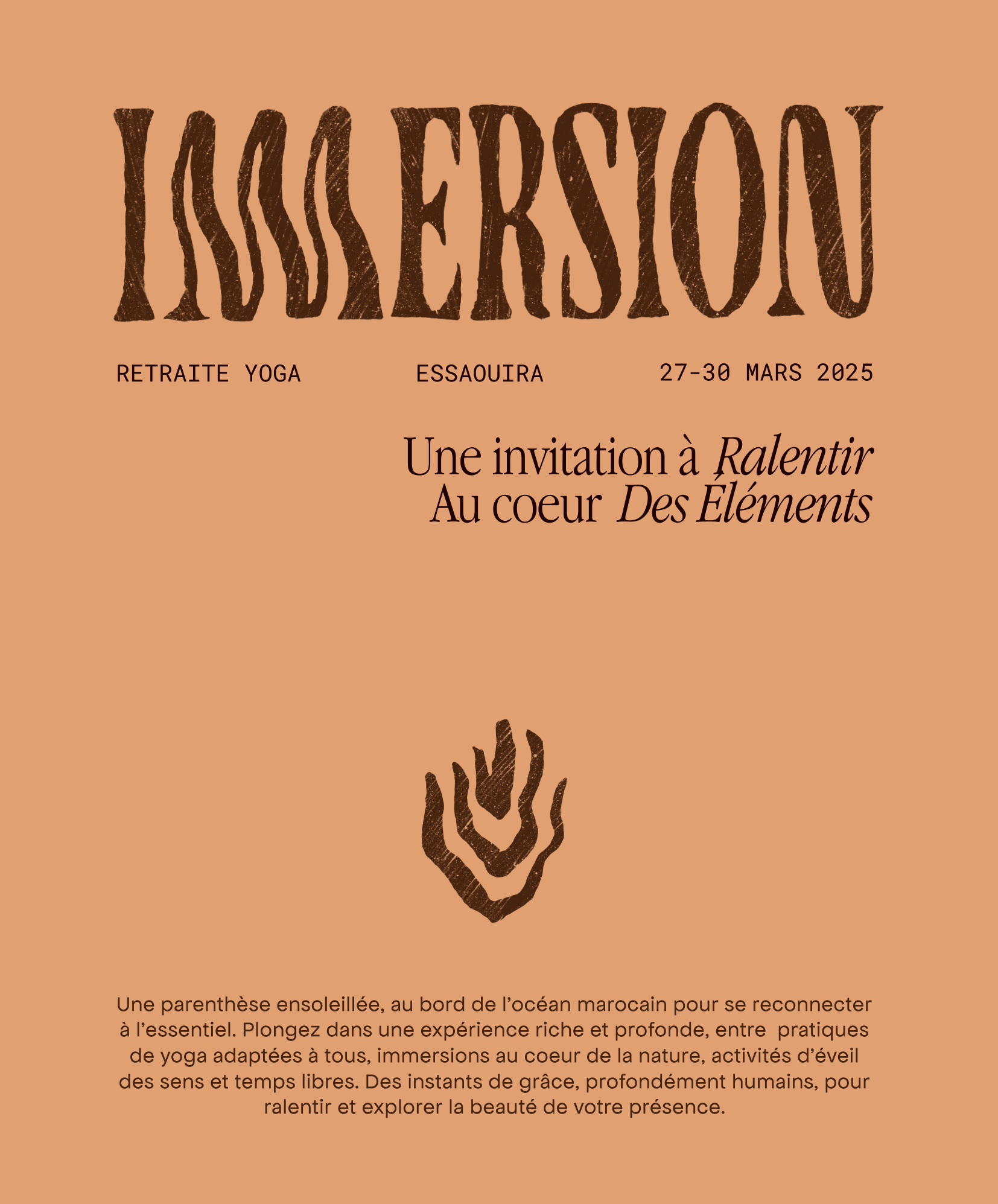 Logo de la retraite Immersion, inspiré par la nature, l’océan et la sérénité, reflétant l’essence d’un séjour de reconnexion au Maroc.