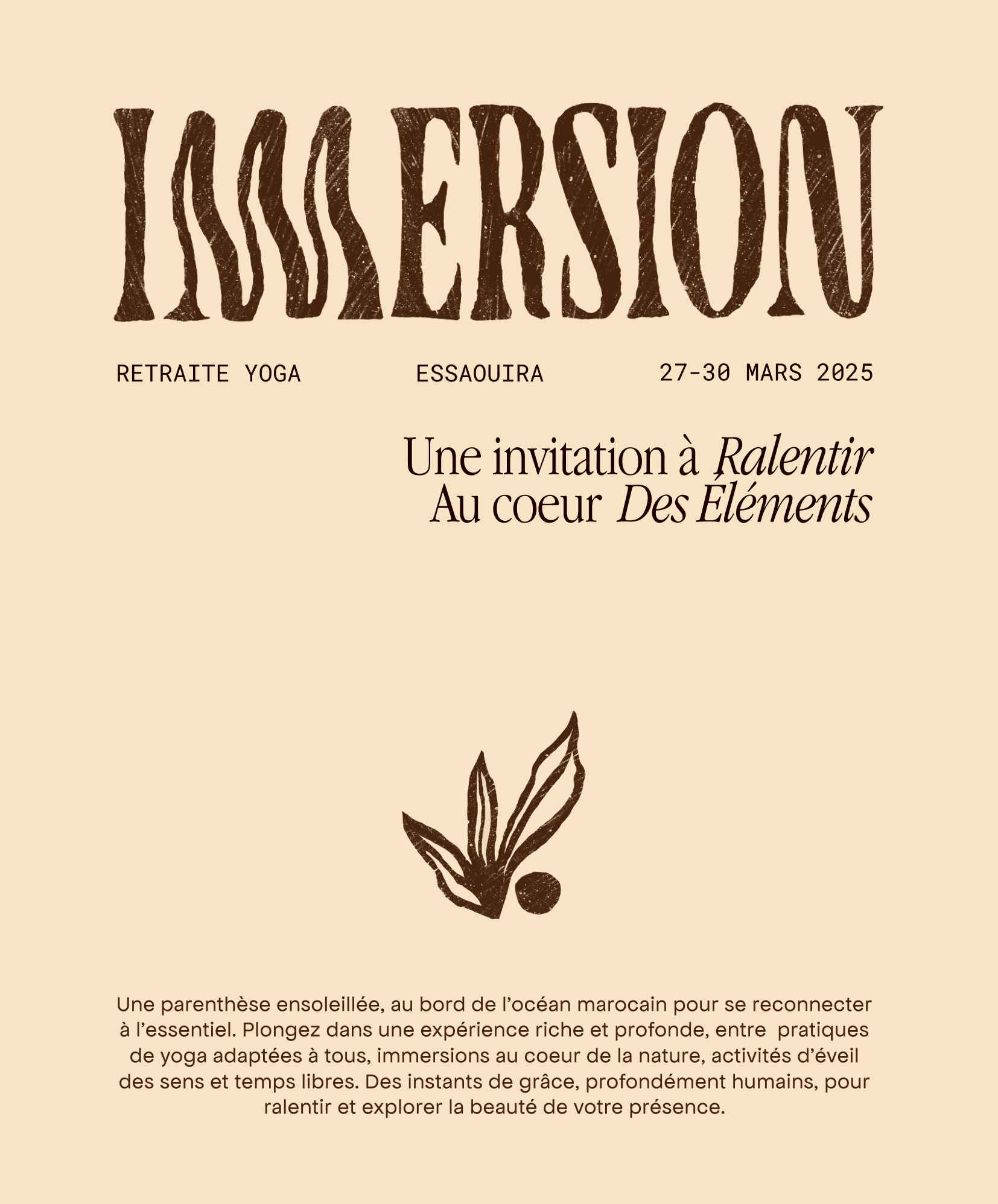 Logo de la retraite Immersion, inspiré par la nature, l’océan et la sérénité, reflétant l’essence d’un séjour de reconnexion au Maroc.