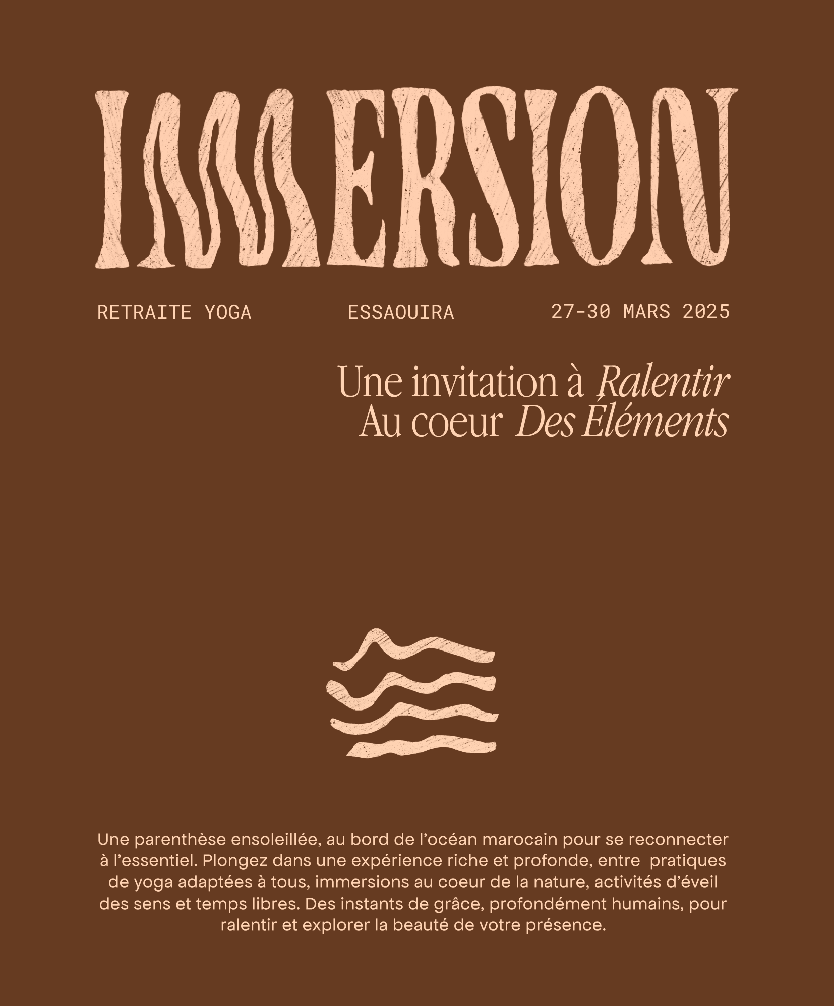 Logo de la retraite Immersion, inspiré par la nature, l’océan et la sérénité, reflétant l’essence d’un séjour de reconnexion au Maroc.